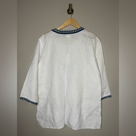 Symple NYC White Linen Navy Brocade 3/4 Sleeve Top L - Picture 4 of 6